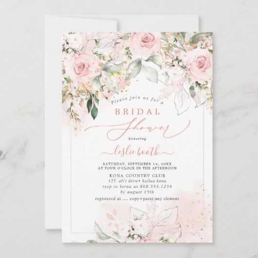 Invitation PixDezines H2 Blush Roses Hydrangea Fête des marié (Devant)