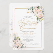 Invitation PixDezines H2 Blush Roses première sainte communio (Devant / Derrière)