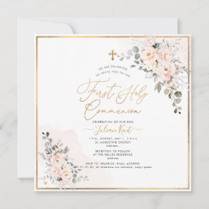 Invitation PixDezines H2 Blush Roses première sainte communio