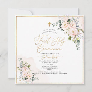 Invitation PixDezines H2 Blush Roses première sainte communio