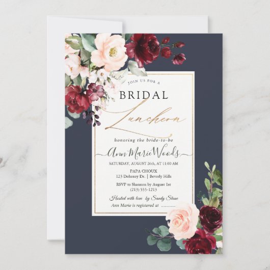 Invitation PixDezines H2 Burgundy Blush Bridal Luncheon (Devant)