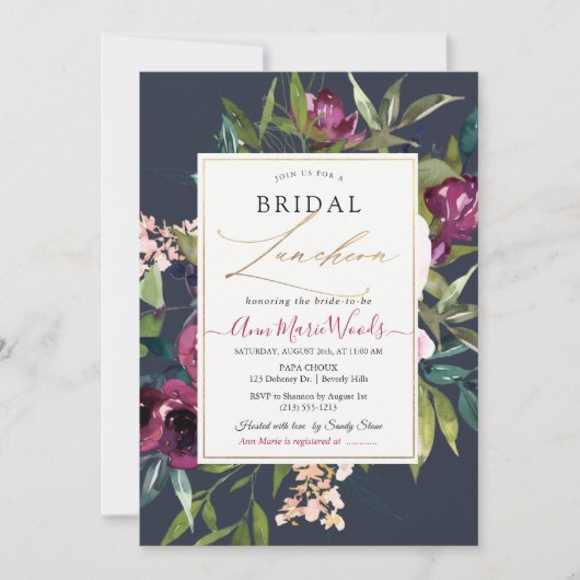 Invitation PixDezines H2 Burgundy Navy Blush Bridal Luncheon (Devant)
