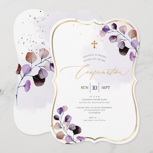 Invitation PixDezines H2 Confirmation Violet Eucalyptus (Devant / Derrière)