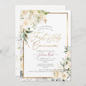 Invitation PixDezines H2 Crème Rose Première Communion Sainte (Devant / Derrière)