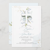 Invitation PixDezines H2 Dusty Blue Eucalyptus Baptême (Devant / Derrière)