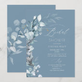 Invitation PixDezines H2 Dusty Blue Eucalyptus Fête des marié (Devant / Derrière)