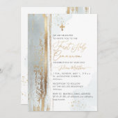 Invitation PixDezines H2 Dusty Blue First Holy Communion (Devant / Derrière)