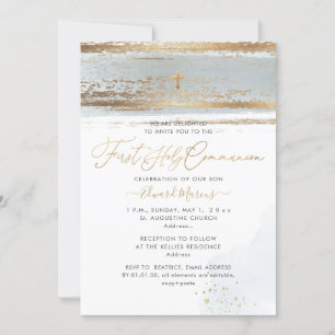 Invitation PixDezines H2 Dusty Blue First Holy Communion