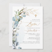 Invitation PixDezines H2 Dusty Blue Gum Foliage Baptême (Devant)
