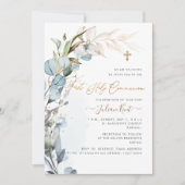 Invitation PixDezines H2 Dusty Blue Gum Foliage Communion (Devant)