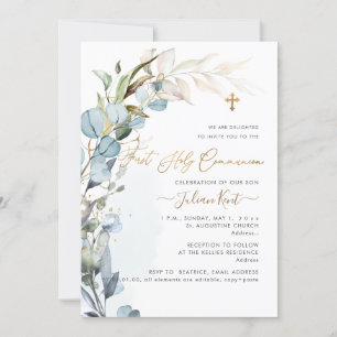Invitation PixDezines H2 Dusty Blue Gum Foliage Communion 