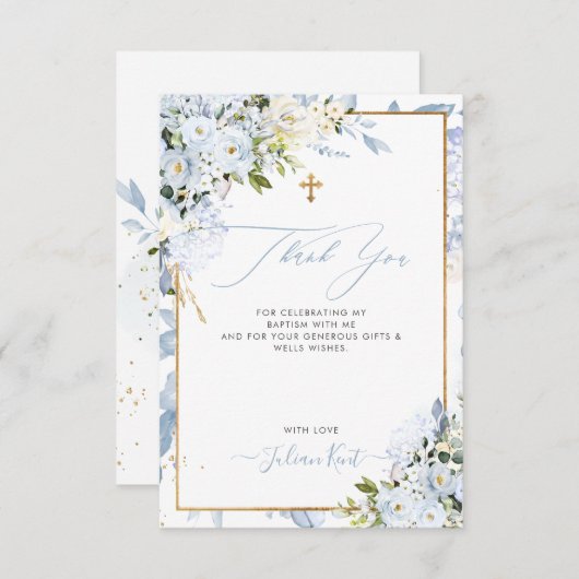 Invitation PixDezines H2 Dusty Blue Roses Baptême Merci (Devant / Derrière)