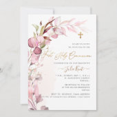 Invitation PixDezines H2 Dusty Blush Gum Foliage Communion (Devant)