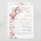 Invitation PixDezines H2 Dusty Blush Gum Foliage Communion (Devant / Derrière)