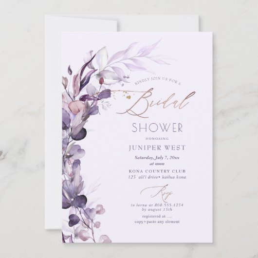 Invitation PixDezines H2 Dusty Purple Eucalyptus (Devant)