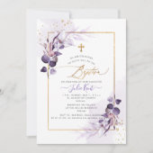 Invitation PixDezines H2 Dusty Purple Gum Eucalyptus Baptême (Devant)