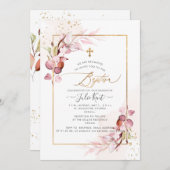 Invitation PixDezines H2 Dusty rose Gum Eucalyptus Baptême (Devant / Derrière)