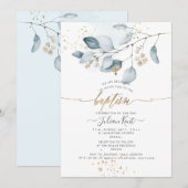 Invitation PixDezines H2 Eucalyptus Bleu Baptême (Devant / Derrière)