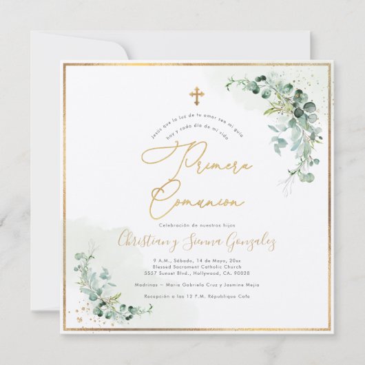 Invitation PixDezines H2 Eucalyptus Première Communion (Devant)