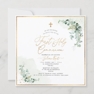 Invitation PixDezines H2 Eucalyptus Première Communion Sainte