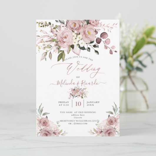 Invitation PixDezines H2 Fleurs Dusty Rose Hydrangeas (Debout devant)