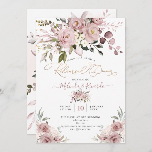 Invitation PixDezines H2 Fleurs Dusty Rose Hydrangeas (Devant / Derrière)