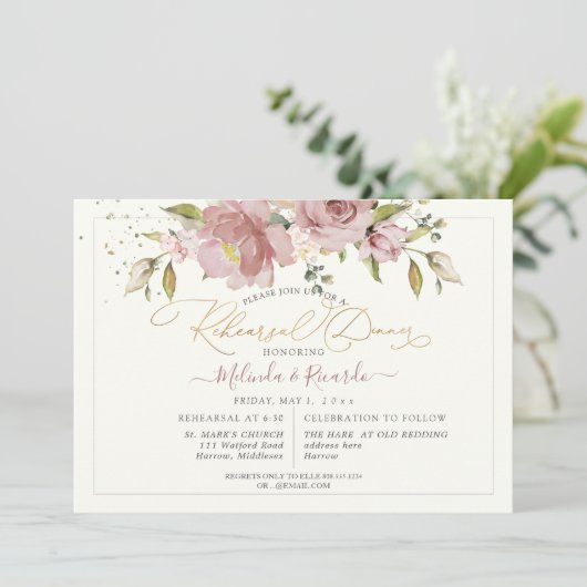 Invitation PixDezines H2 Fleurs Roses Dusty (Debout devant)