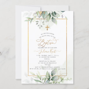 Invitation PixDezines H2 Green Gold Eucalyptus Baptism