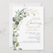 Invitation PixDezines H2 Greenery Gum Foliage Christening Inv (Devant)