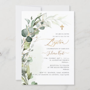 Invitation PixDezines H2 Greenery Gum Foliage Premier Baptême