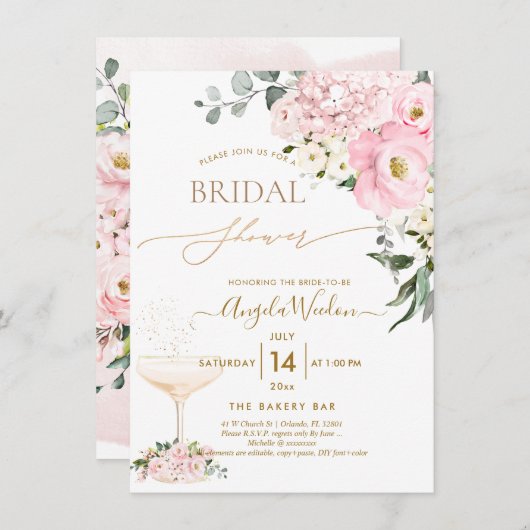 Invitation PixDezines H2 Hydrangea Roses Fuschies Shower de M (Devant / Derrière)