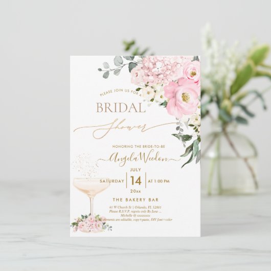 Invitation PixDezines H2 Hydrangea Roses Fuschies Shower de M (Debout devant)