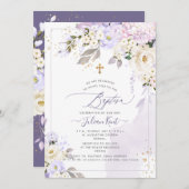 Invitation PixDezines H2 Hydrangeas Crème Roses Baptême (Devant / Derrière)
