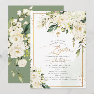 Invitation PixDezines H2 Hydrangeas Crème Roses Baptême