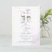 Invitation PixDezines H2 Lilac Purple Eucalyptus Baptême (Debout devant)