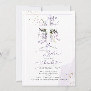 Invitation PixDezines H2 Lilas Violet Eucalyptus Baptême