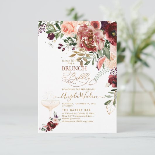 Invitation PixDezines H2 Marsala Rouge Autumn Brunch & Bubbly (Debout devant)