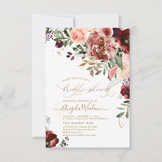 Invitation PixDezines H2 Marsala Rouge Fête des mariées d'aut (Devant)