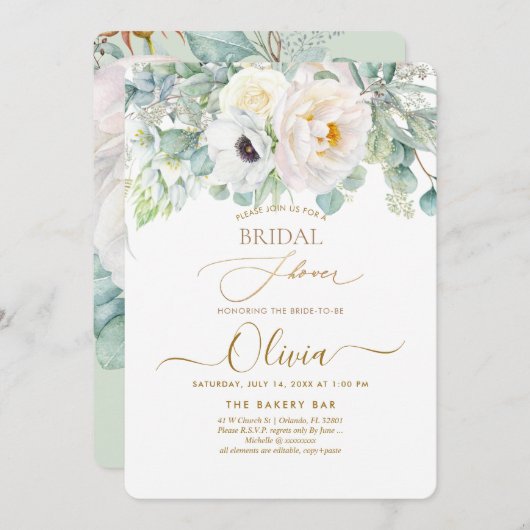 Invitation PixDezines H2 Peonies blanches Anémonie Fête des m (Devant / Derrière)