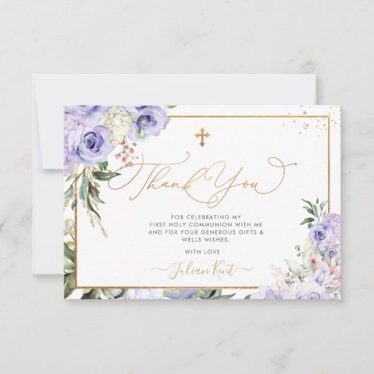 Invitation PixDezines H2 Purple Rose Communion Merci (Devant)