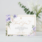 Invitation PixDezines H2 Purple Rose Communion Merci (Debout devant)