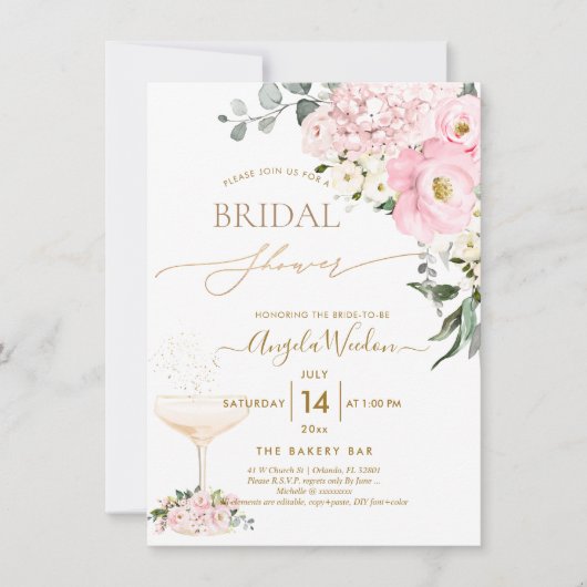 Invitation PixDezines H2 Rose Hydrangea Fête des mariées Rose (Devant)