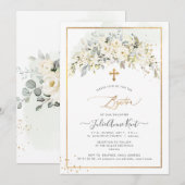 Invitation PixDezines H2 Roses Alabaster Baptême (Devant / Derrière)