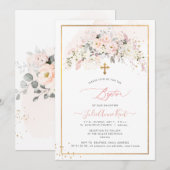 Invitation PixDezines H2 Roses Blush Baptême (Devant / Derrière)