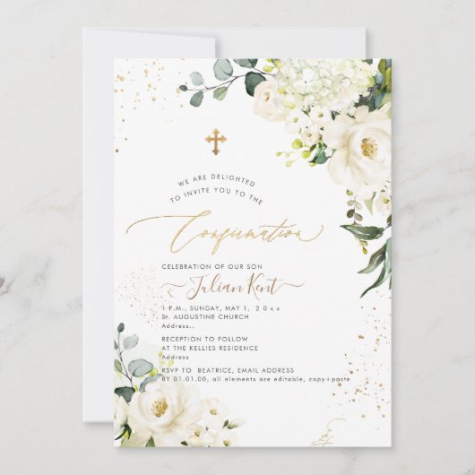 Invitation PixDezines H2 Roses Hydrangeas Alabâtre (Devant)