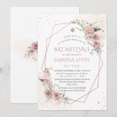 Invitation PixDezines H2 Roses Poussiéreuses Bat Mitzvah (Devant / Derrière)