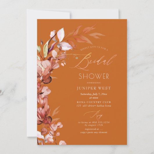 Invitation PixDezines H2 Rust Fall Eucalyptus Fête des mariée (Devant)