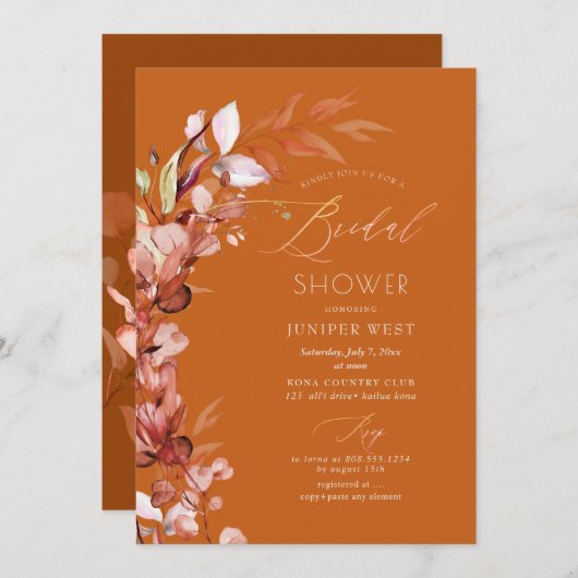 Invitation PixDezines H2 Rust Fall Eucalyptus Fête des mariée (Devant / Derrière)