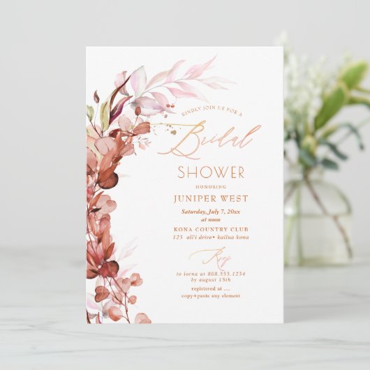 Invitation PixDezines H2 Rust Fall Eucalyptus Fête des mariée (Debout devant)