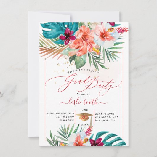 Invitation PixDezines H2 Tropical Paradise Luau Diplôme En (Devant)